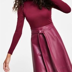 Mixed media vegan leather midi dress